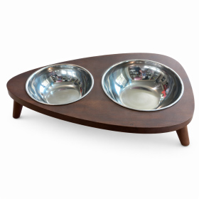 ظرف آب و غذای سگ و گربه پرس پت مدل چوبی دوقلو