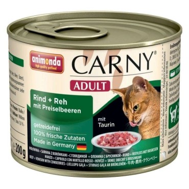 کنسرو کارنی حاوی گوشت گاو - گوشت گوزن و میوه کوبری مخصوص گربه بالغ