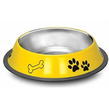 ظرف آب و غذای استیل با چاپ استخوان و پنجه مشکی