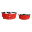 ظرف آب و غذای سگ و گربه کارلی فلامینگو مدل استیل قابل نوشتن با گچ قرمز سایز متوسط