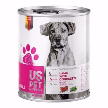 کنسرو سگ بالغ با طعم بره و کدو سبز یو اس پت- 400 گرم