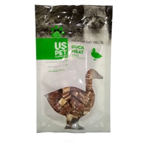 تشویقی گربه مدل تکه ای با طعم ماهی و اردک یو اس پت - 100 گرم