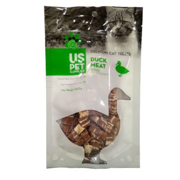 تشویقی گربه مدل تکه ای با طعم ماهی و اردک یو اس پت - 100 گرم