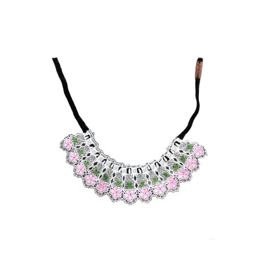 دستمال گردن توری سفید گل صورتی  پرس پت