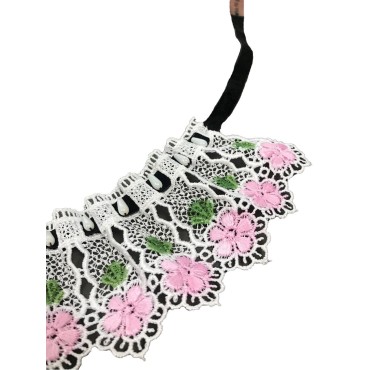 دستمال گردن توری سفید گل صورتی  پرس پت