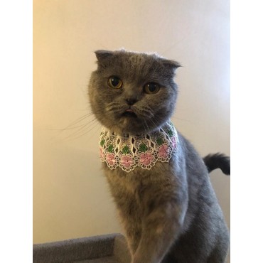 دستمال گردن توری سفید گل صورتی  پرس پت