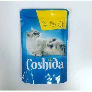 پوچ مخصوص گربه با طعم مرغ و اردک در سس تخم مرغ کوشیدا