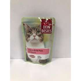پوچ مخصوص گربه با طعم گوساله و بوقلمون در سس Dein Bestes