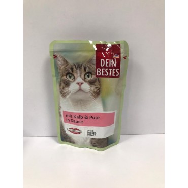 پوچ مخصوص گربه با طعم گوساله و بوقلمون در سس Dein Bestes