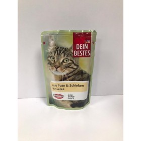 پوچ مخصوص گربه با طعم بوقلمون و ژامبون در ژله Dein Bestes