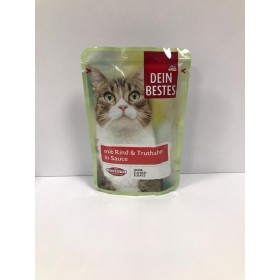 پوچ مخصوص گربه با طعم گاو و بوقلمون در سس Dein Bestes