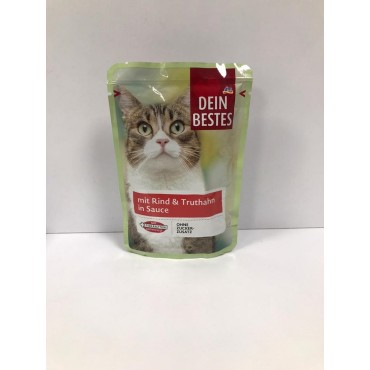 پوچ مخصوص گربه با طعم گاو و بوقلمون در سس Dein Bestes