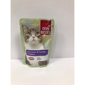 پوچ مخصوص گربه با طعم سالمون و قزل آلا در سس Dein Bestes