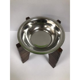 ظرف آب و غذای سگ و گربه مدل چوبی با کاسه استیل سایز بزرگ