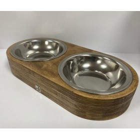 ظرف آب و غذای سگ و گربه پرس پت مدل چوبی دوقلو