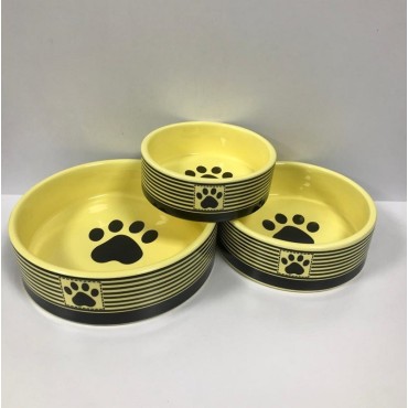 ظرف سرامیکی طرحدار سگ و گربه زرد- سه سایز