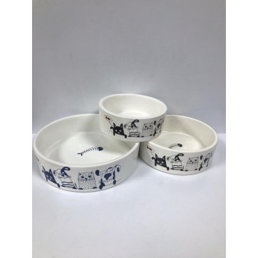 ظرف سرامیکی طرحدار سگ و گربه سفید- سه سایز