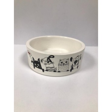 ظرف سرامیکی طرحدار سگ و گربه سفید- سه سایز