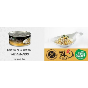 کنسرو مخصوص  گربه با طعم مرغ  و انبه در آبگوشت رفلکس پلاس - 70 گرم