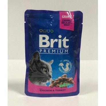 پوچ مخصوص گربه بالغ  با طعم مرغ و بوقلمون بریت -100 گرم