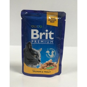 پوچ مخصوص گربه بالغ  با طعم سالمون و قزل آلا بریت -100 گرم