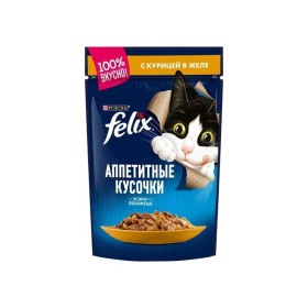 پوچ گربه فلیکس مدل Adult طعم مرغ وزن 85 گرم