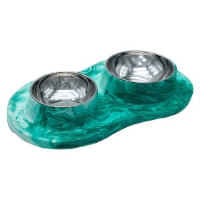 ظرف آب و غذای سگ و گربه پرس پت مدل پلیمری رنگ ابر و بادی سبز