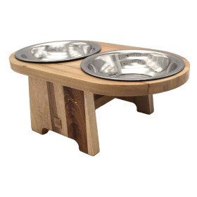 ظرف آب و غذای سگ و گربه پرس پت مدل چوبی دوقلو
