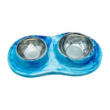 ظرف آب و غذا پلیمری رنگ آبی روشن دوقلو پرس پت