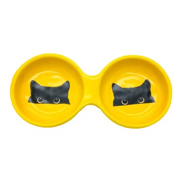 ظرف سرامیکی آب و غذا طرح گربه پرس پت - متوسط