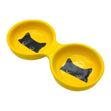 ظرف سرامیکی آب و غذا طرح گربه پرس پت - متوسط