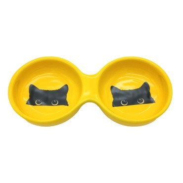 ظرف سرامیکی آب و غذا طرح گربه پرس پت - متوسط