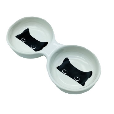 ظرف سرامیکی آب و غذا طرح گربه پرس پت - متوسط