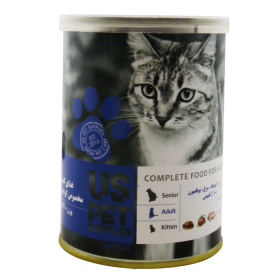 کنسرو گربه یو اس پت طعم گوساله،مرغ و بوقلمون وزن 430 گرم