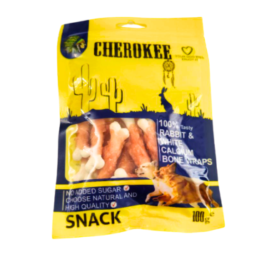 تشویقی سگ چروکی مدل دورپیچ خرگوش و استخوان کلسیم وزن 100 گرم