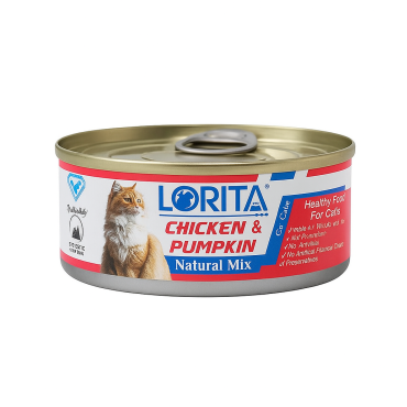 کنسرو گربه لوریتا مدل نچرال میکس طعم مرغ و کدوحلوایی وزن 90 گرم