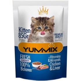 پوچ بچه‌گربه یامیکس YUMMIX با طعم جگر و مرغ – ۸۵ گرم