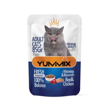 پوچ گربه یامیکس YUMMIX مدل پته Pâté با طعم مرغ و گوشت – ۸۵ گرم