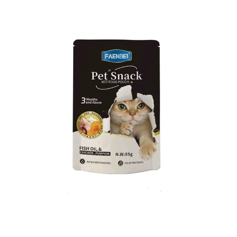 پوچ گربه فنبی طعم مرغ ، روغن ماهی و کدوحلوایی وزن 85 گرم